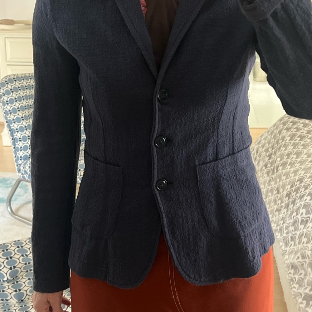 Woolrich Navy Textured Three-Button blazer